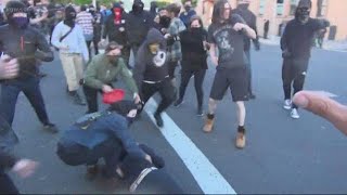 May Day fight between Patriot Prayer and Antifa breaks out in Northeast Portland [upl. by Ysor]