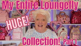 MY ENTIRE HUGE LOUNGEFLY COLLECTION PART 1 [upl. by Enuahs]