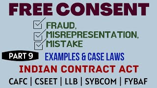 Fraud  Misrepresentation  Mistake  Free Consent  Indian Contract Act  Caselaws  Example [upl. by Airretnahs]