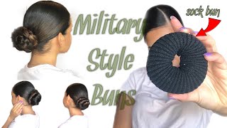 Three Military Style Buns  DIY Sock Bun [upl. by Ocimad]