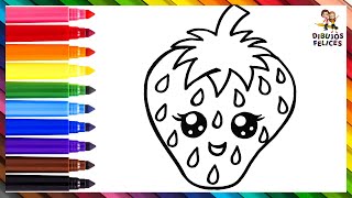 Cómo Dibujar Una Fresa 🍓 Dibuja y Colorea Una Linda Fresa Arcoiris 🌈 Dibujos Para Niños [upl. by Elvah]