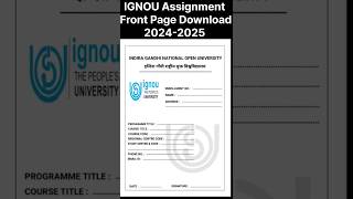 IGNOU Assignment Front Page Download  20242025  assignmentfrontpage ignouassignmentfrontpage [upl. by Anawait]