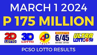 Lotto Result March 1 2024 9pm PCSO [upl. by Karb224]