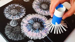 FANTASY Dandelion Acrylic POURING Tutorial  Toilet Roll Painting Method  ABcreative [upl. by Irmo]