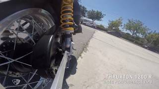 Triumph Thruxton R Exhaust Comparison British Customs Drag Tips vs Stock [upl. by Zach83]